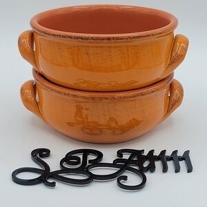 De Silva Burnt Orange Glazed Double Handle Bowls Made In Italy #1287